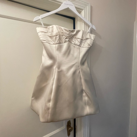Heavy Satin Strapless Mini Dress in Bone - Picture 3 of 5